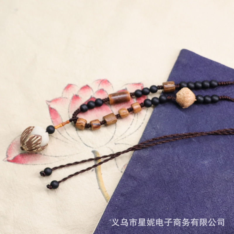 古风流苏白玉菩提项链鸡翅木磨砂挂链长款男女毛衣链饰品配饰挂件详情8