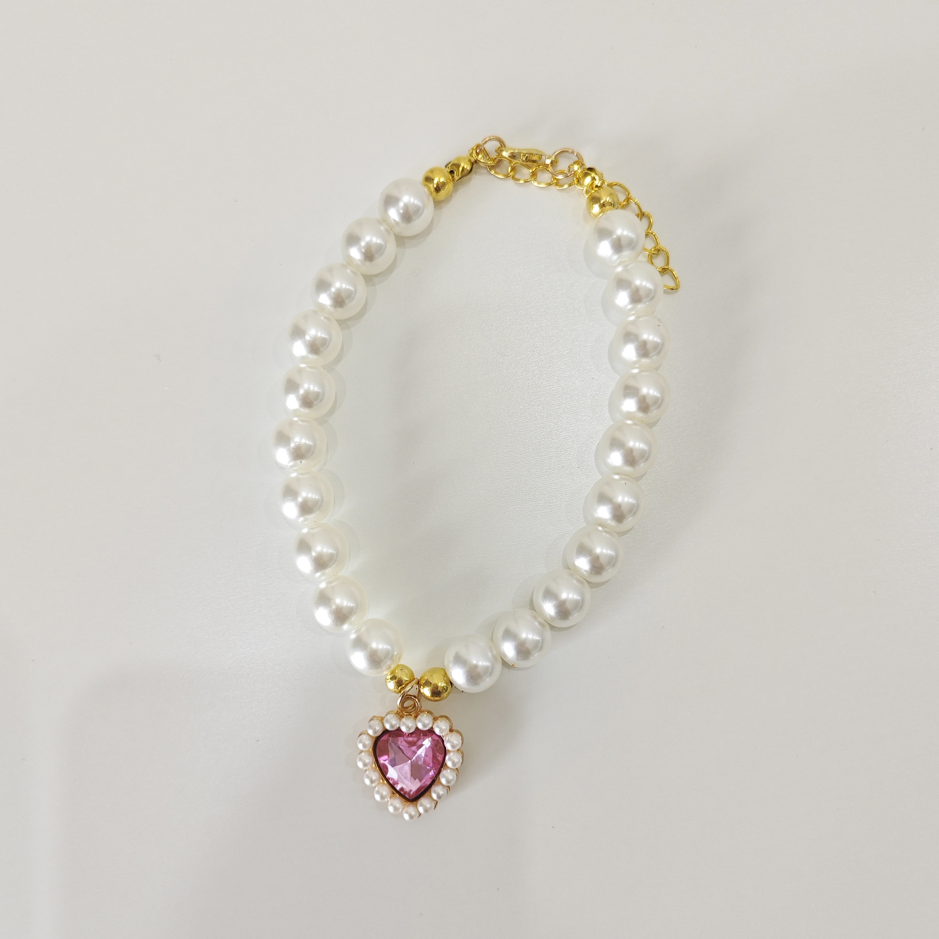 Pet necklace, cat pearl collar, dog neck collar, neck chain, retro heart-shaped pendant, cute cat and dog neck accessories pic 2