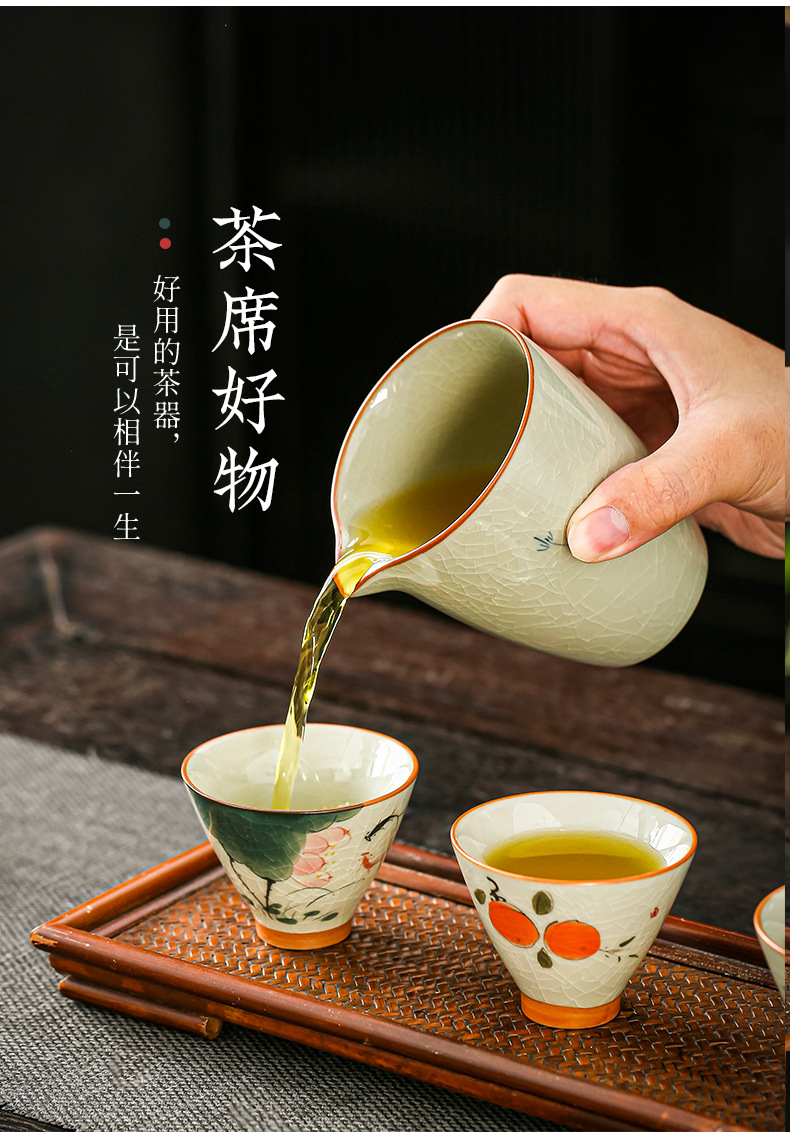 哥窑手绘荷花斗笠杯品茗杯开片陶瓷功夫茶杯釉下彩主人杯单 杯斗详情12