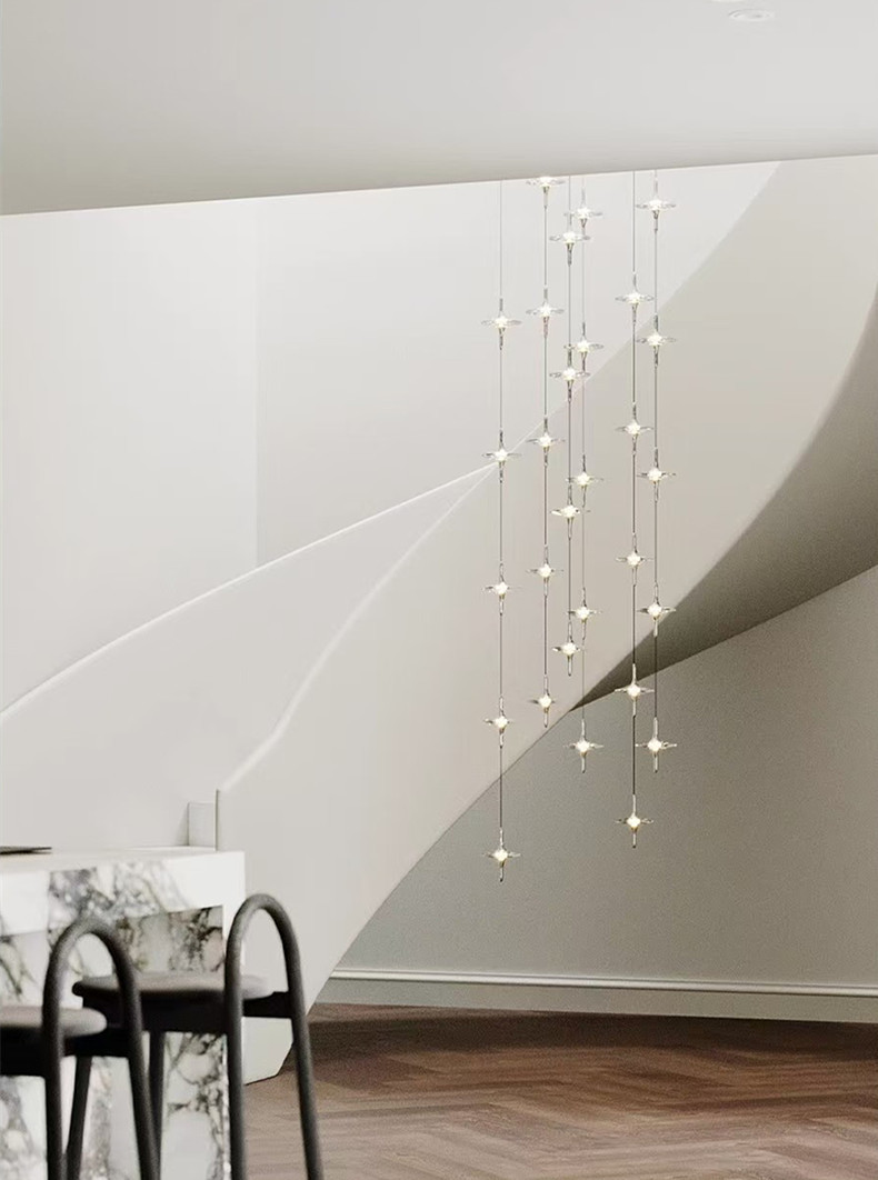 Crystal staircase chandelier, modern, simple and high-end, light luxury duplex, personalized dining room, bedroom, bedside small chandelier pic 5