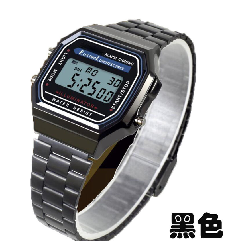 The best-selling retro digital display alarm clock with color lights, multi-functional sports student electronic watch, Cold Light F-91W pic 7