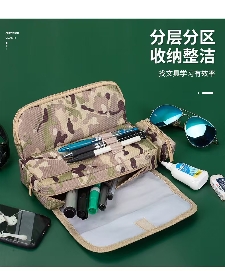 2026新款迷彩拉链笔袋男中小学生吃鸡铅笔盒儿童多层铅笔袋详情10