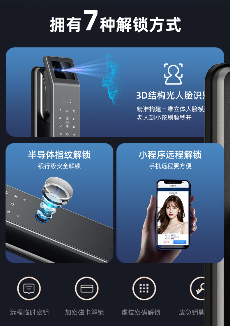 Fully automatic fingerprint lock, facial recognition smart door lock, entrance door, household security door, smart lock source factory pic 2