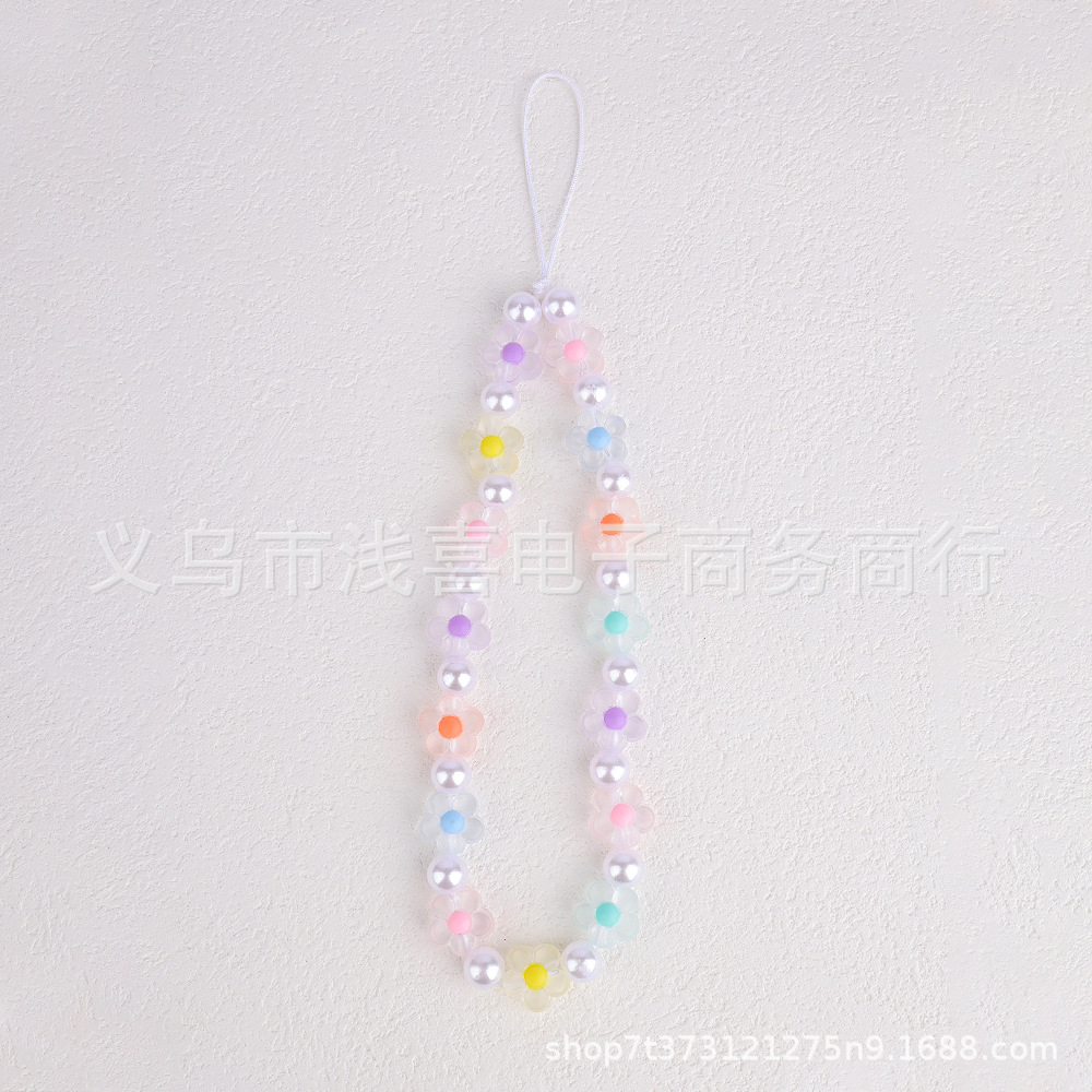 ins Matte heart-shaped flower y2K Sweet and Hot Girl mobile phone chain diy Colorful bead phone case keychain Pendant pic 3