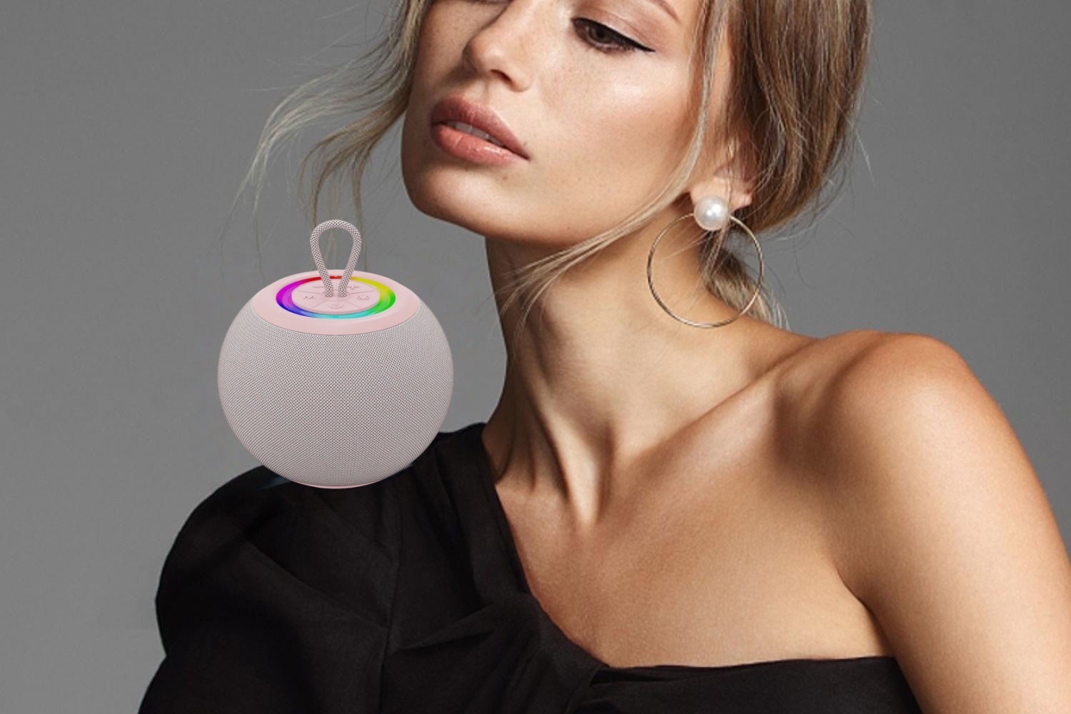 New cross-border fabric circular creative gift, portable desktop, RGB lighting, outdoor subwoofer, Bluetooth speaker pic 6