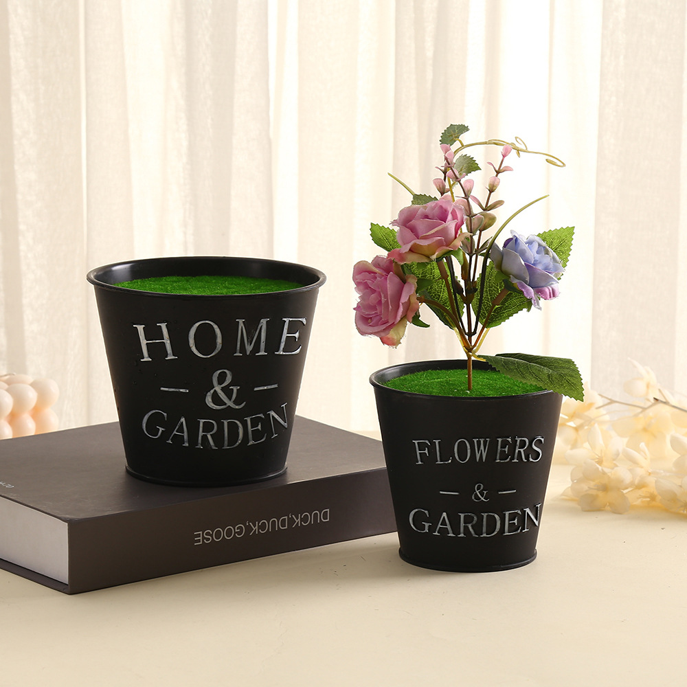 American-style garden imitation iron bucket, round succulent green plant iron pot, letter balcony garden plant pot decoration pic 3