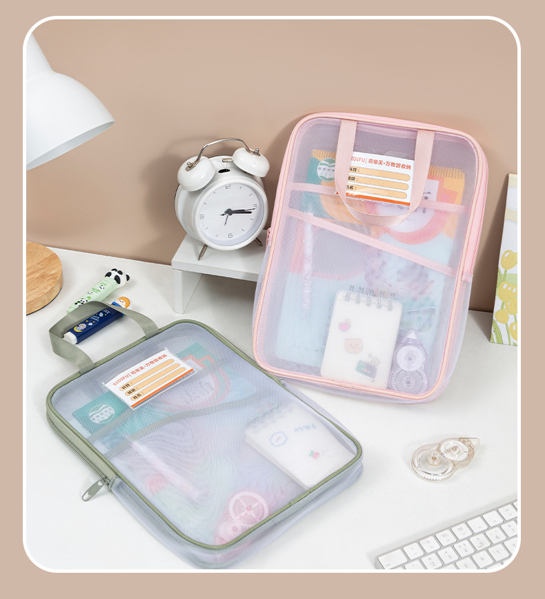 透明网纱科目袋大容量分类课本袋三层便携证件收纳包分层文件A4袋详情19