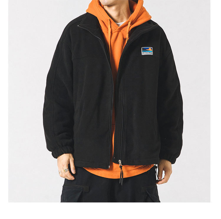 日系羊羔毛外套抓绒卫衣男款秋冬情侣立领摇粒绒学生外穿休闲夹克详情15