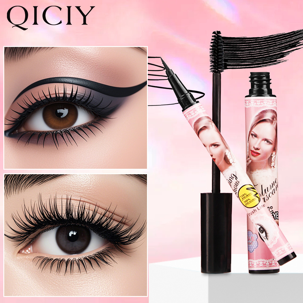 Cross-border makeup QICIY mascara + eyeliner pen, waterproof, thick, slender, curly silicone brush head, three-dimensional and natural pic 5