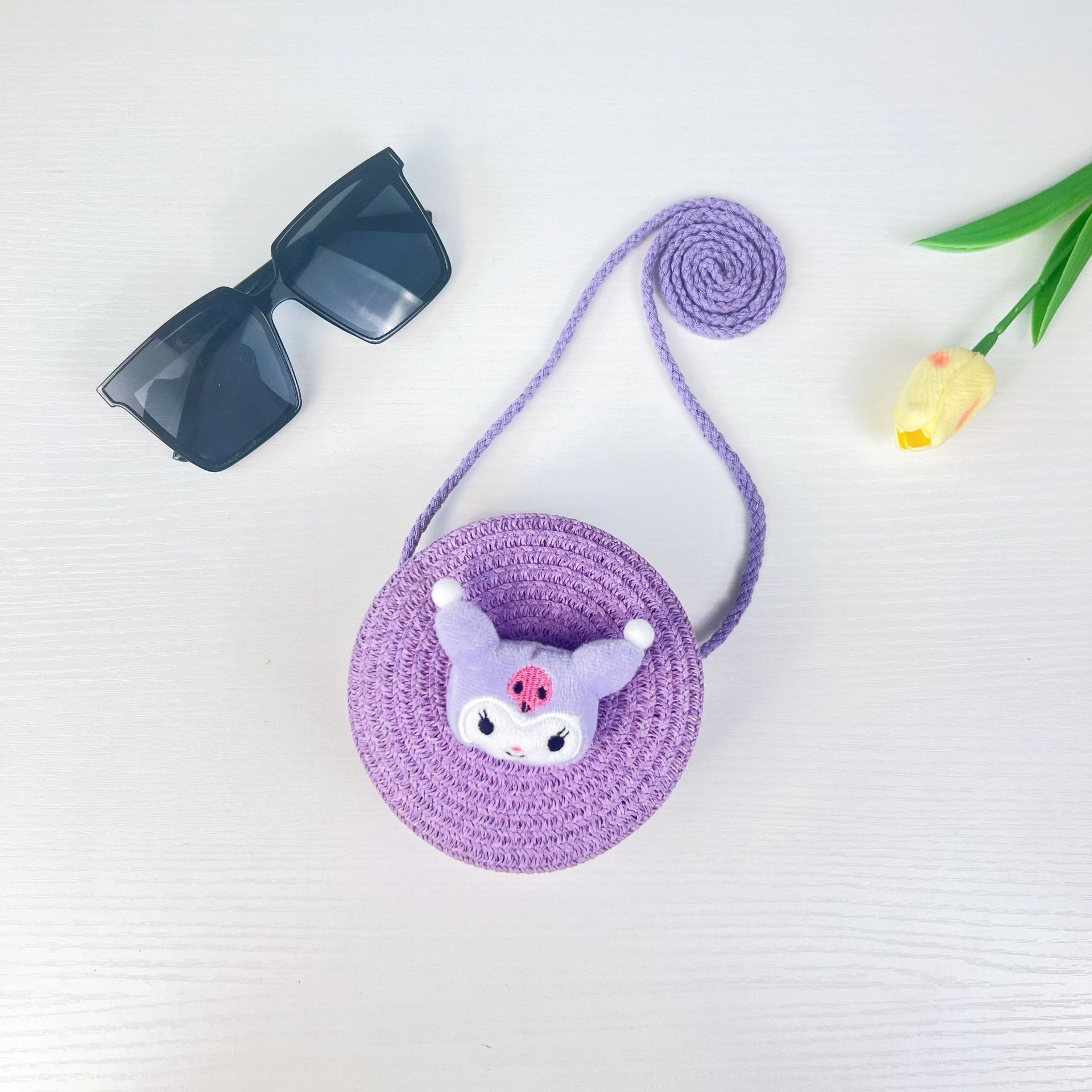 儿童手工编织包包可爱卡通猫草编小包男女童小圆包宝宝零钱包批发详情21