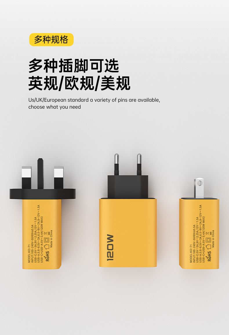 120w多口快充充电头 双usb+双typec欧规美规手机充电器头跨境批发详情6