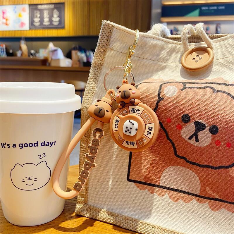 网红卡通创意卡皮巴拉熊猫转盘钥匙扣包包汽车钥匙链小礼品挂件详情1