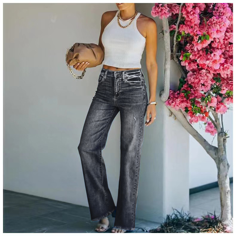 Independent Station Foreign Trade 2023 Amazon Stylish Autumn/Winter New Casual Long Pants, slightly flared washed jeans for women pic 11