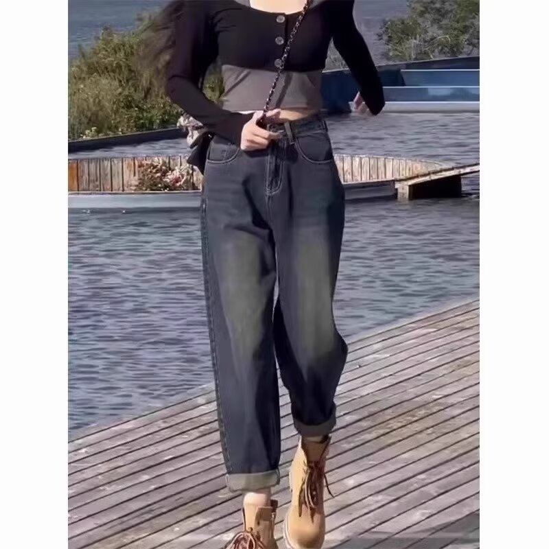 春夏大码新款复古哈伦牛仔裤女梨型身材显瘦高腰小个子九分老爹裤详情6