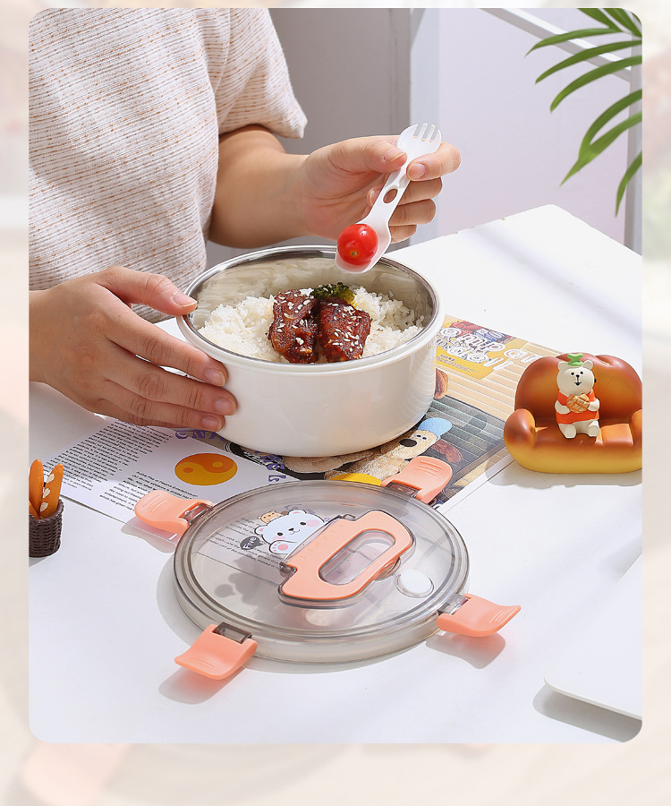 304 stainless steel cartoon lunch box, round with water filling and heating, student lunch box, portable outdoor fruit salad box pic 24