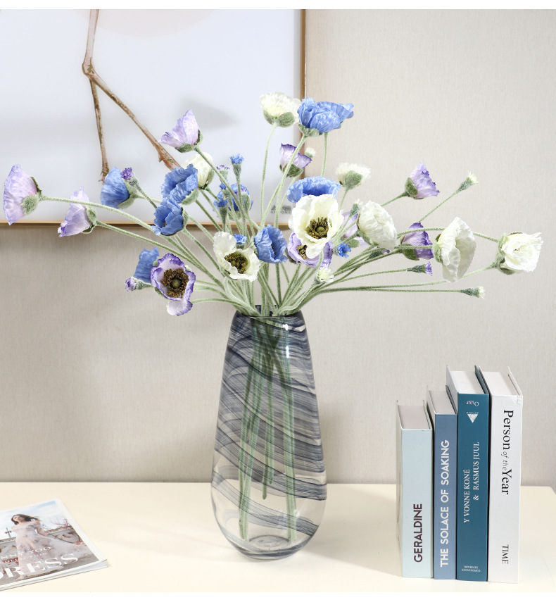 若惜5头植绒仿真虞美人假花北欧ins风家居装饰摆件仿真花摄影道具详情11