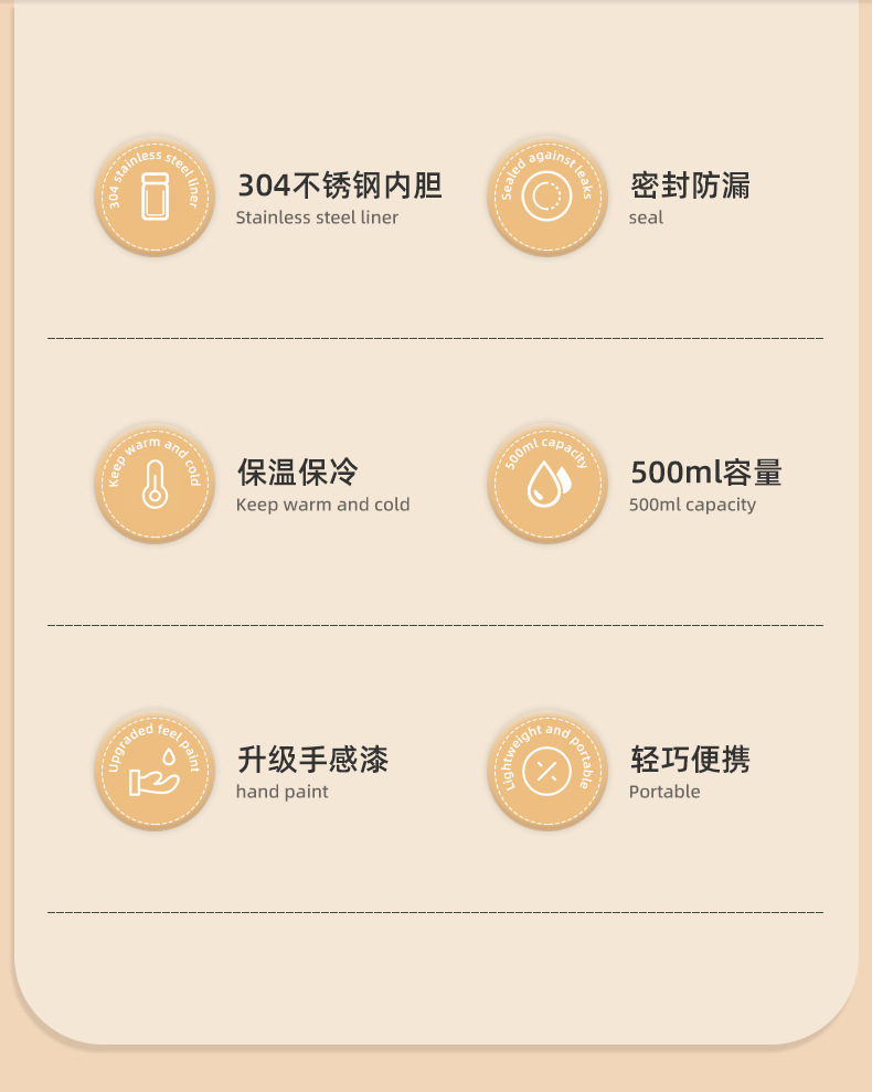 Cross-lens foreign trade cork bottom business 304 insulated cup, stainless steel vacuum double-layer portable coffee cup, car cup pic 3