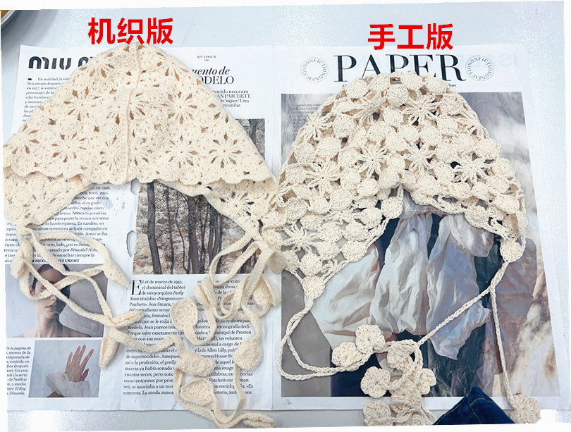 镂空花朵流苏包头帽女吊坠民族风针织套头帽薄款手工编织堆堆帽子详情10