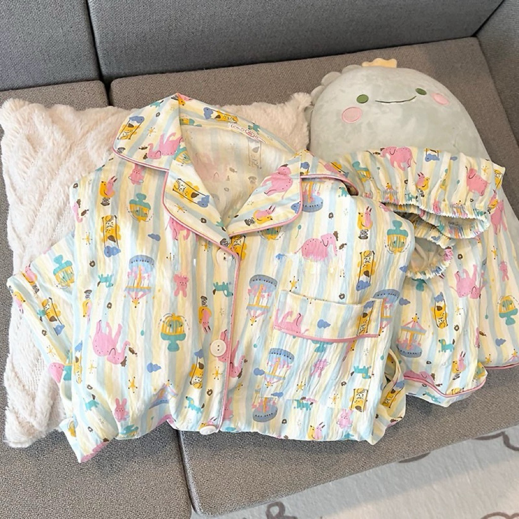 Pajama Women Summer Cloud Cotton 2024 New Style sweet and cute cardigan casual short-sleeved and short-shorts home wear set pic 43
