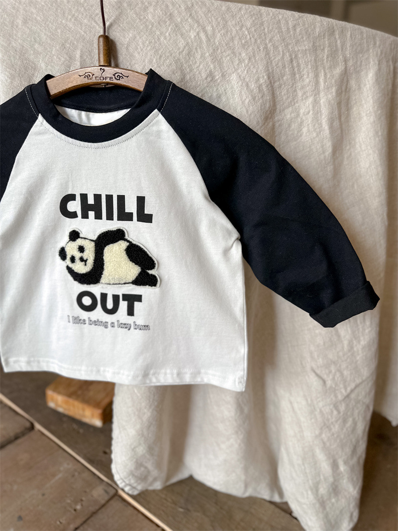 纯棉男女儿童t恤长袖上衣服2024刺绣植绒百搭中小童装打底衫春秋详情17