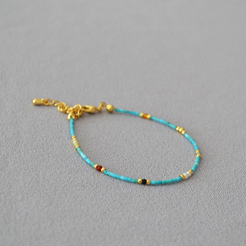 新中式小众设计复古文艺宫廷风极细绿松石串珠简约气质项链锁骨链详情8