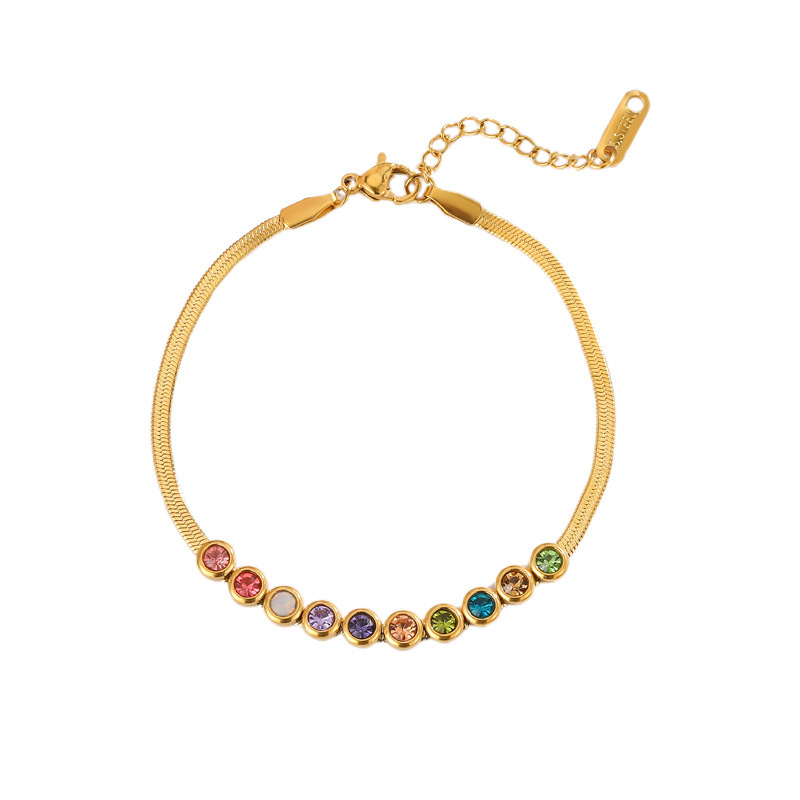 新款气质高级感彩色镶钻钛钢女士手链 扁蛇链子手环网红时尚个性手饰 独特魅力展现详情5