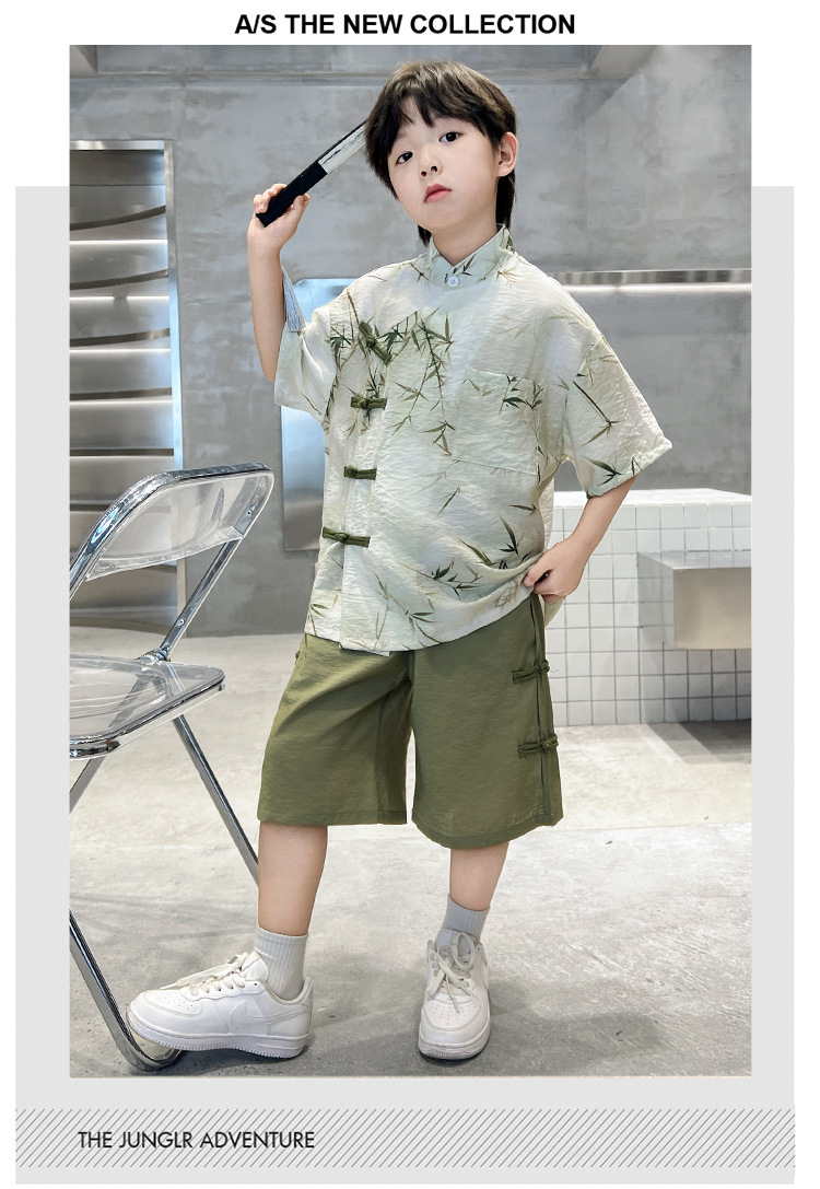 男童夏季新中式套装2025新品网红炸街国潮古风汉服竹叶夏装高品质详情7