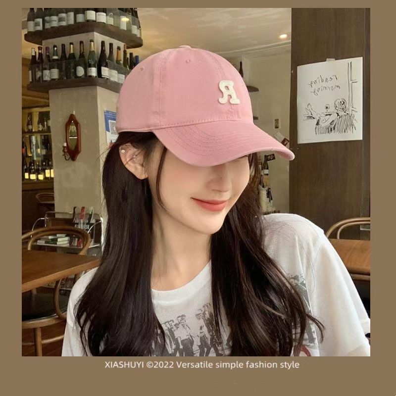 The new large-head baseball cap with a deep top and wide brim, embroidered letters, is a versatile and trendy solid-color baseball cap pic 9