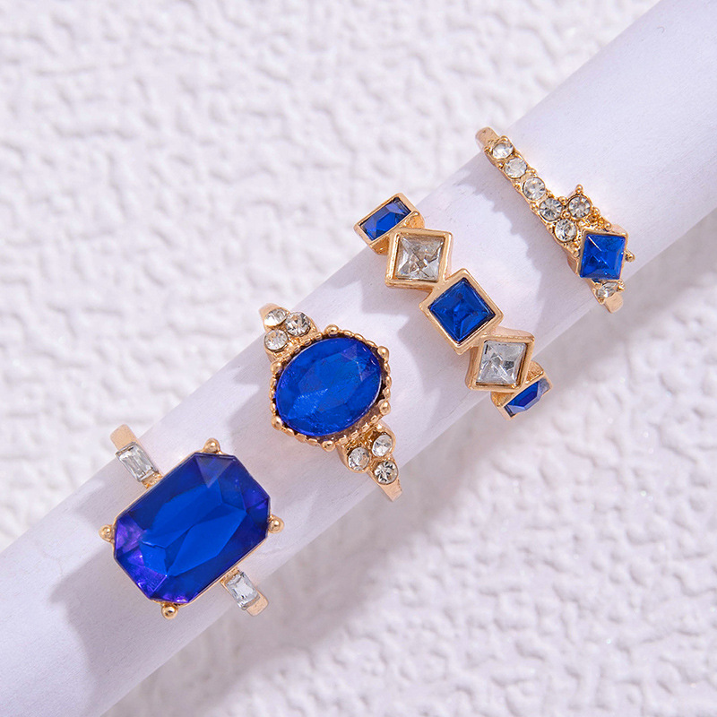 欧美流行饰品戒指手饰 蛇形爱心仿绿宝石镶钻ins风五件套戒指女详情41