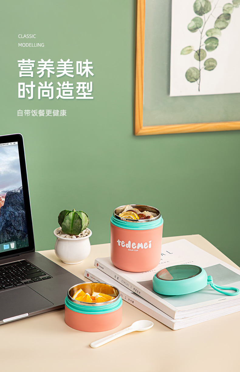 304不锈钢早餐杯批发杯子麦片杯双层日式便当盒密封汤杯保温饭盒 pic 21