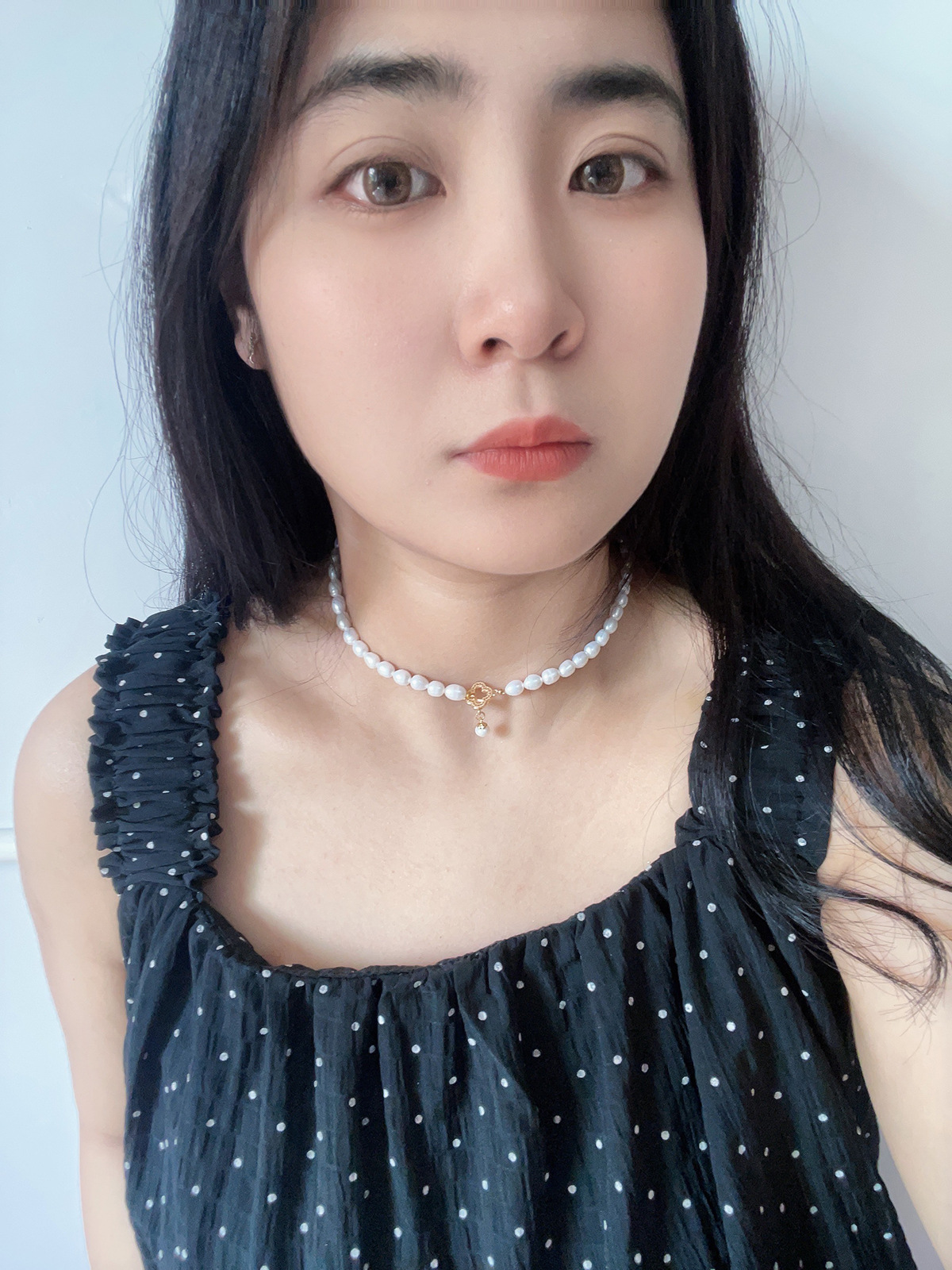 Rice grain pearl freshwater pearl necklace for women, oval shape, spring and summer style, niche design sense, collarbone chain, simple necklace, forest style pic 5