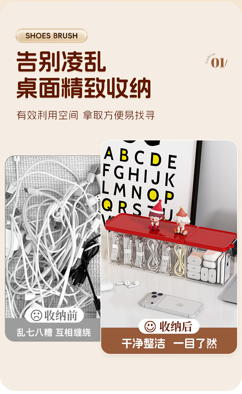 Large-capacity data selection storage box, transparent view for easy access to data cables, multi-functional compartments storage box pic 3