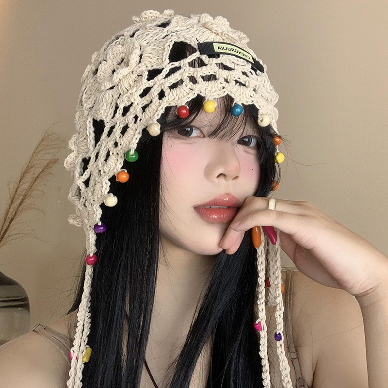 A collection of Japanese-style hand-woven headscarves, thin, hollowed-out woolen hats for women, and retro and artistic knitted hats pic 23