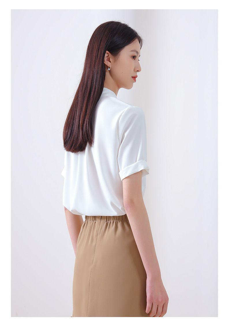 衬衫女夏季短袖大码雪纺宽松弹力白色法式上衣气质百搭职业衬衣详情14