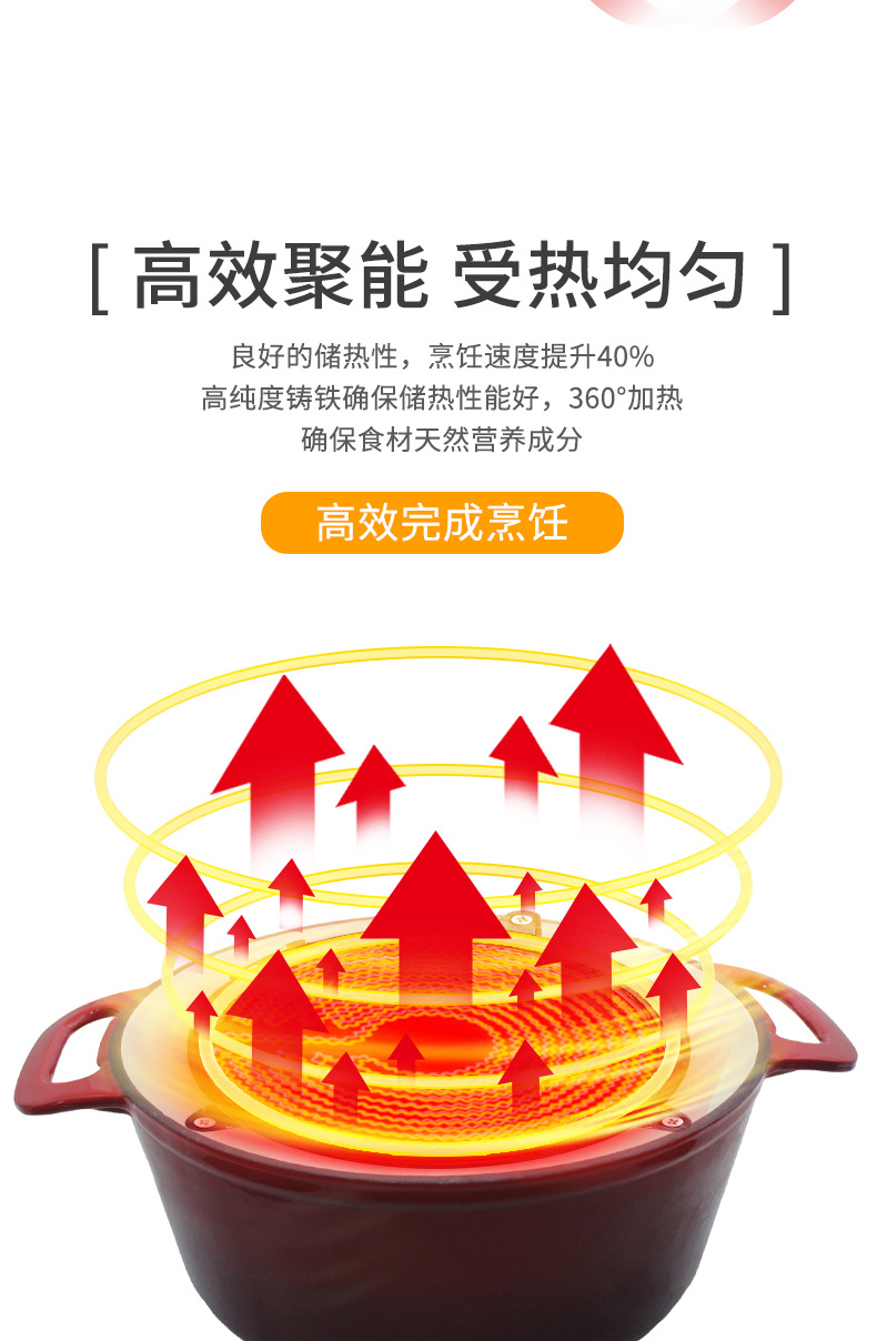跨境铸铁珐琅锅不粘锅家用炖锅海鲜锅燃气灶电磁炉通用双耳汤锅详情6