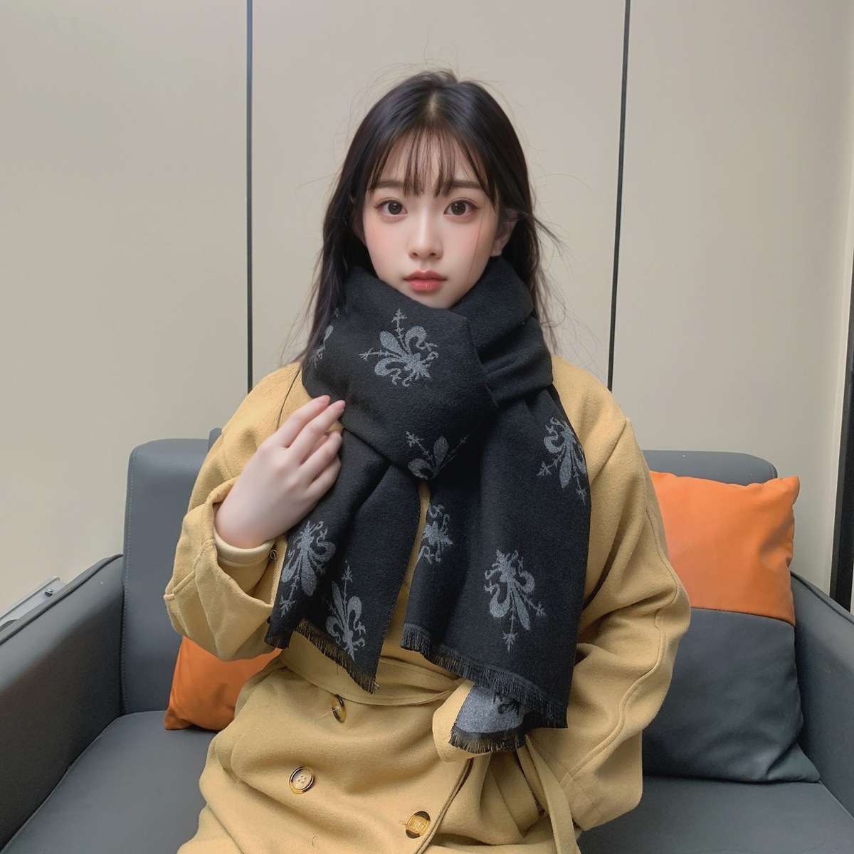 围巾女冬季欧美风格佛罗伦萨鸢尾花披肩加厚百搭双面保暖围脖保暖详情17