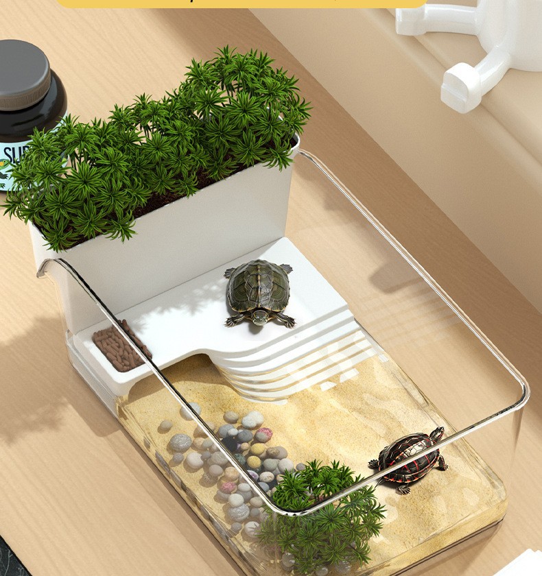 Household small turtle breeding tank, office desktop special box, crab tank, turtle tank, ecological landscape drying and climbing platform pic 6