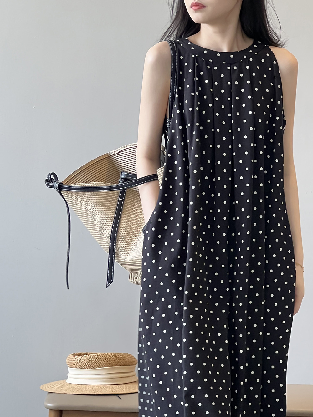 言双 波点无袖连衣裙2024夏季新款韩系圆领a字气质背心裙82016 pic 39