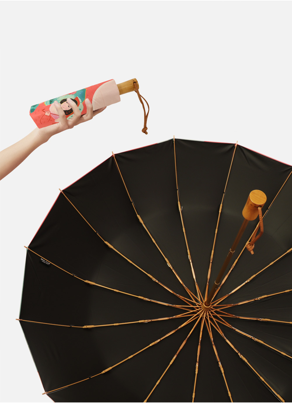 星宝企业文化伞插画手绘16骨手动伞防晒遮阳晴雨伞现货印刷logo批详情2