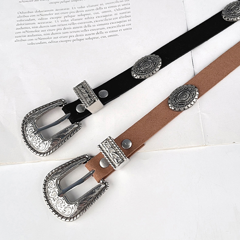 跨境欧美范针扣腰带女装饰简约百搭裤带复古时尚潮流雕花腰带配饰详情6