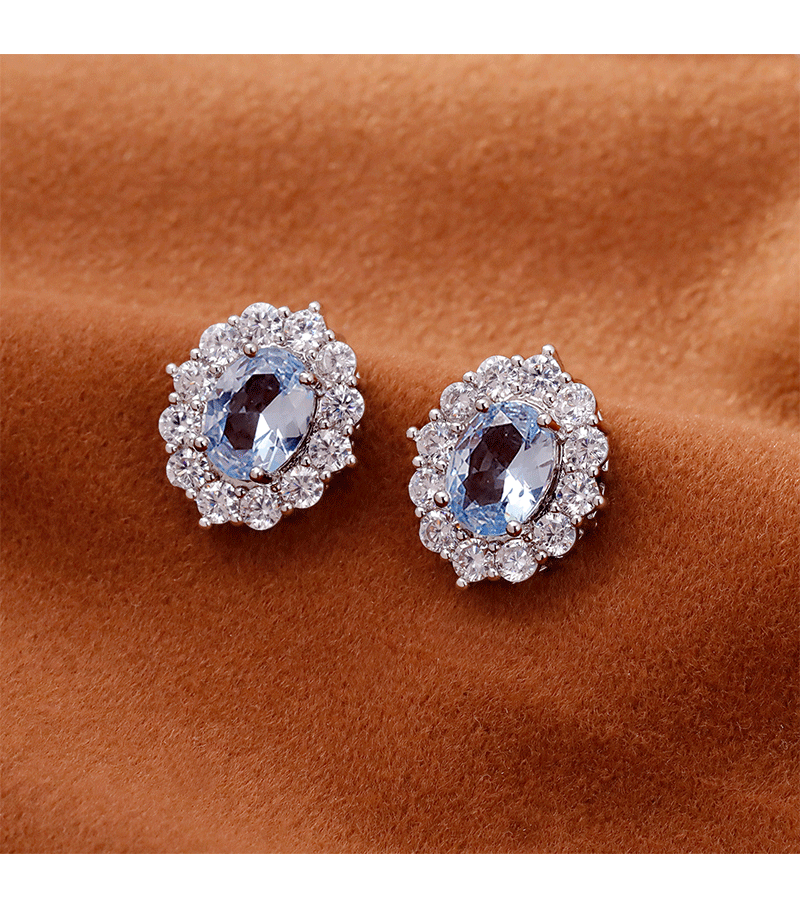 Hyacinth ligero extravagancia superflash oval azul claro zirconitas pendientes delicados pequeños pendientes de viento fragante 2025 tik yin boom earpieces pic 2