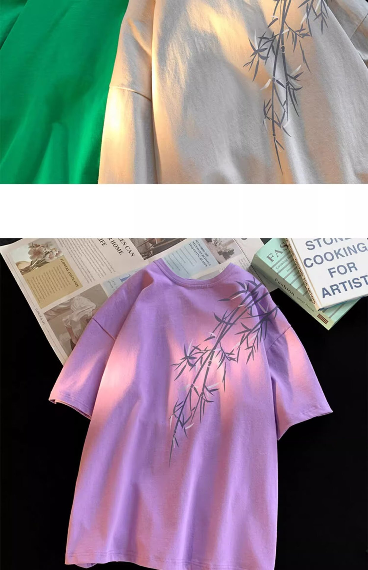 Pure cotton, new Chinese style, retro bamboo print short-sleeved T-shirt for men, summer trend, cool and stylish, loose round neck, half sleeve pic 18