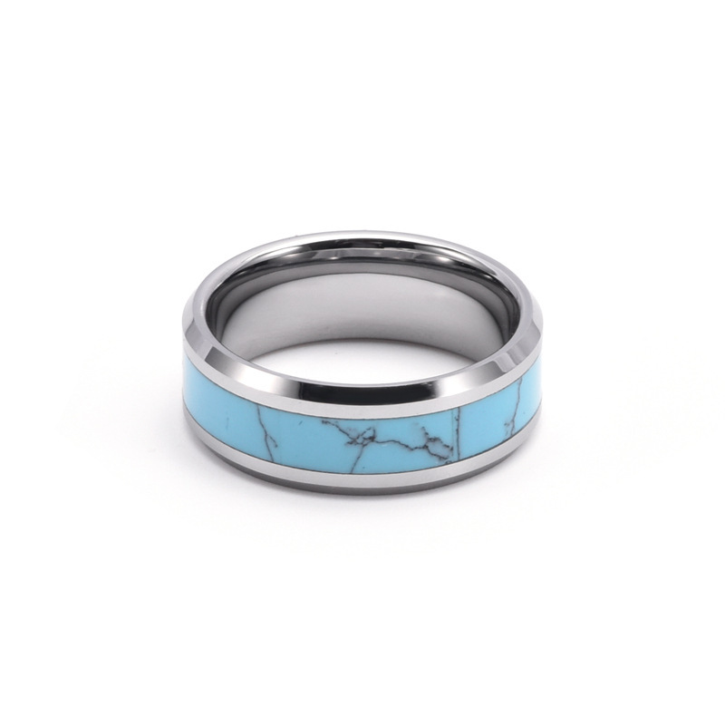 亚马逊经典钛钢情侣戒指对戒绿松石蓝色指环婚戒韩版时尚饰品详情4