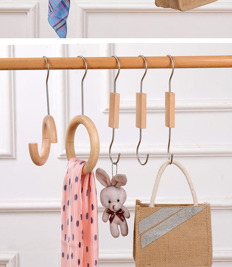 Beech wood hooks, S hooks, wooden clamps, clothing store hangers, clothes hangers, props, round wood clothes and pants rack clamps, scarf rack sticks pic 4
