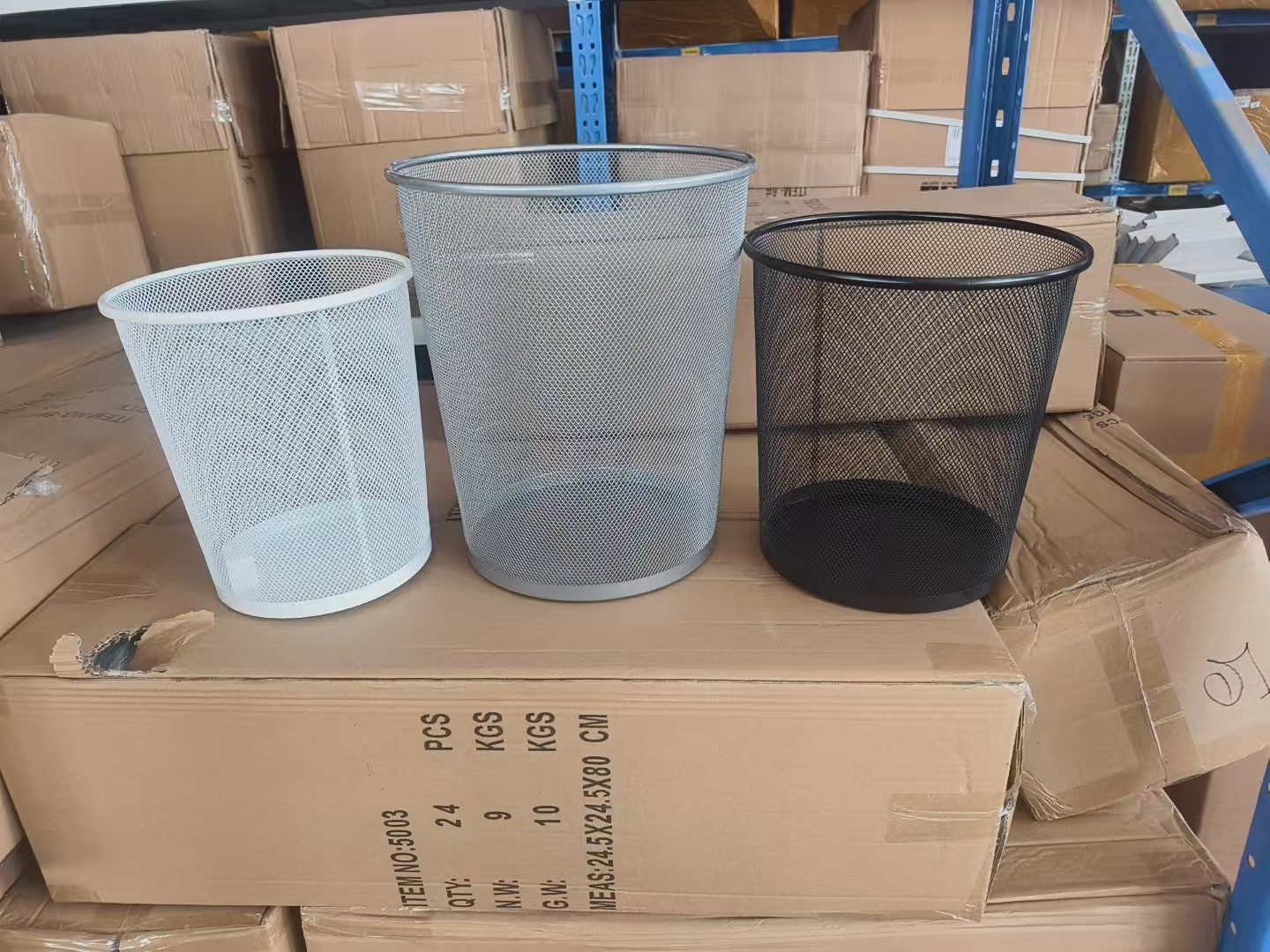Metal hollowed-out household storage bucket, large capacity round garbage bin, ironwork kitchen storage bin trash can pic 14