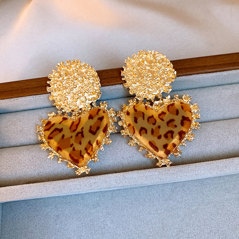 钢针圆形纹路爱心树脂豹纹耳钉复古宫廷风耳环时尚美拉德耳饰批发详情11