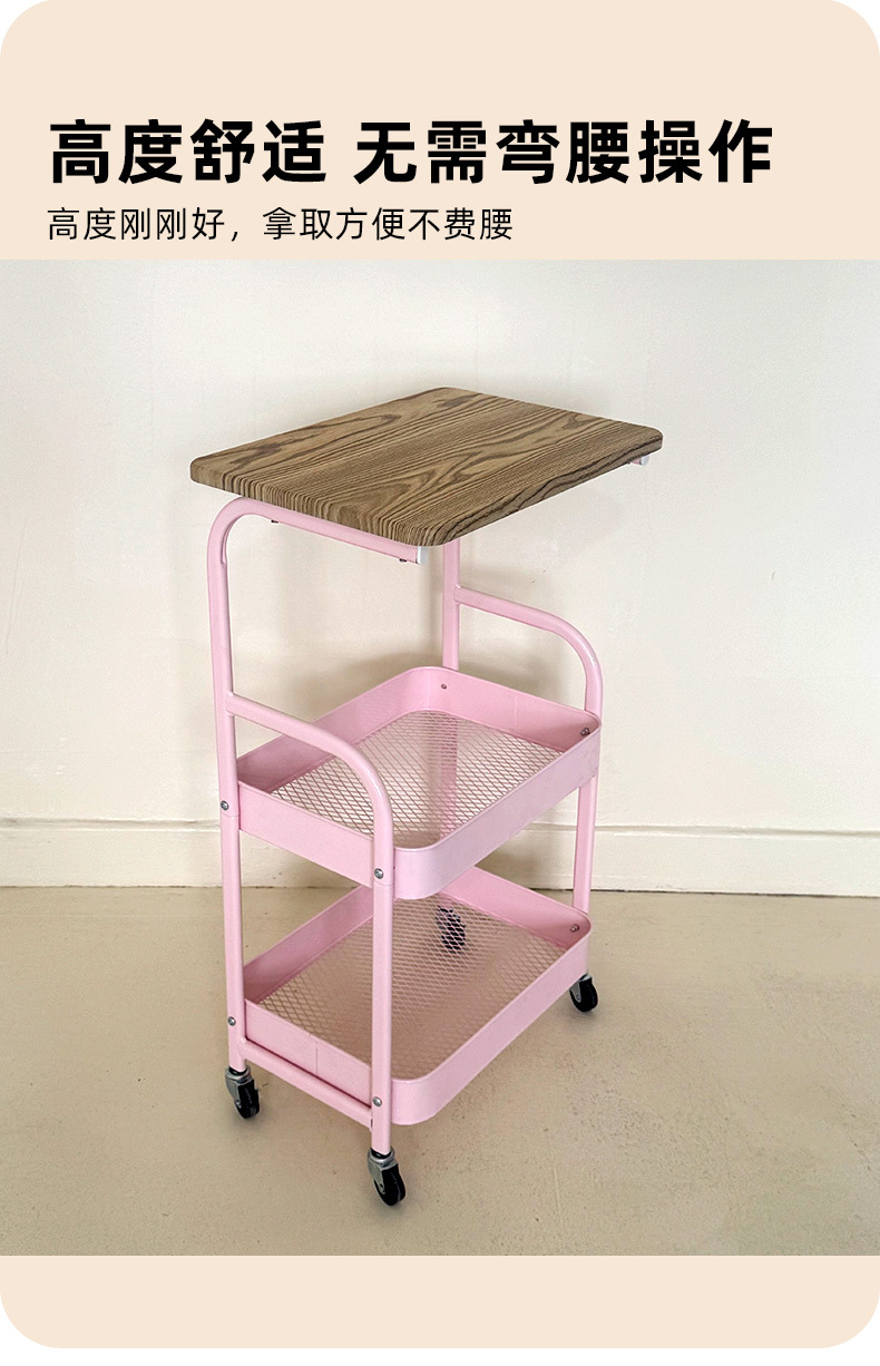 可移动双层置物架家用客厅小推车卧室床头小桌子带轮收纳架厂家详情5