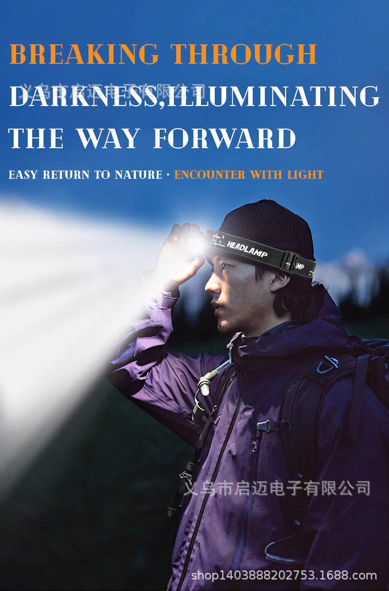 跨境新款多光源LED感应头灯头戴式跑步灯内置电池数显屏磁吸设计夜跑照明详情17
