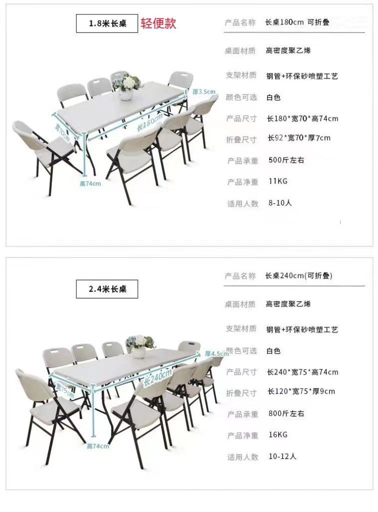 户外折叠桌摆摊桌家用简易餐桌椅吹塑折叠桌子夜市塑料便携长条桌详情13
