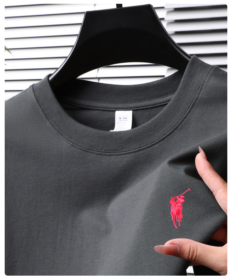 跨境纯棉绣花短袖男士t恤2025夏季新款休闲透气圆领半袖薄款体恤详情25